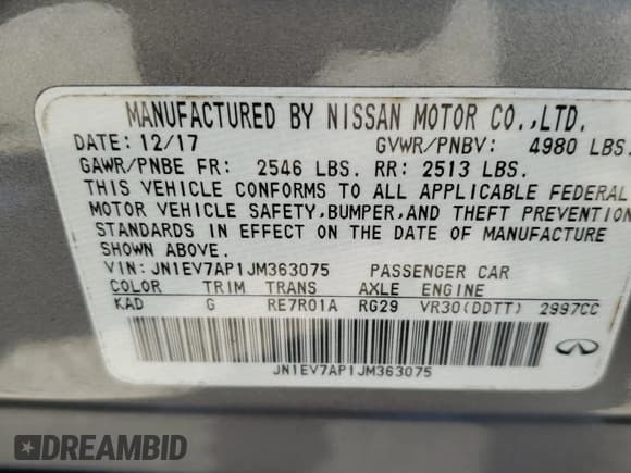 ✅ 2018 Infiniti Q50 Sport • VIN: JN1EV7AP1JM363075 • Лот: 82451315. Опубликован ранее на Copart с пробегом 109 086 миль. Бесплатный доступ к архиву аукционных продаж из США и подробный отчёт об истории автомобиля на DreamBid. Изображение 13.