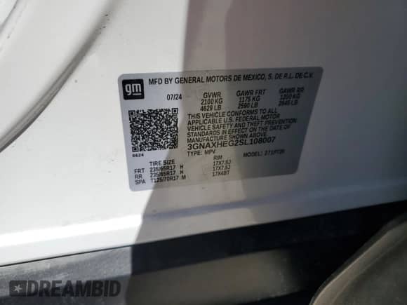 2025 Chevrolet Equinox FWD LT with VIN 3GNAXHEG2SL108007, listed as a Copart auction lot 50139305 with 12,465 mi miles and Non repairable. Bid and sale history available at DreamBid. Image 13.