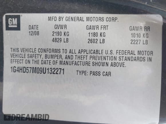 ✅ 2009 Buick Lucerne CXL-5 • VIN: 1G4HD57M09U132271 • Лот: 42478422. Опубликован ранее на IAAI с пробегом 229 142 миль. Бесплатный доступ к архиву аукционных продаж из США и подробный отчёт об истории автомобиля на DreamBid. Изображение 9.