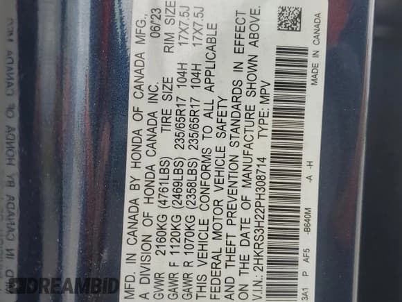 ✅ 2023 Honda CR-V LX • VIN: 2HKRS3H22PH308714 • Lot: 54649105. Listed on Copart with 35,823 mi. Free auction sales archive from the USA and detailed vehicle history report at DreamBid. Image 13.