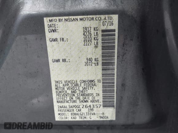 ✅ 2016 Nissan Altima S • VIN: 1N4AL3AP0GC264357 • Лот: 43437920. Опубликован ранее на IAAI с пробегом 178 823 миль. Бесплатный доступ к архиву аукционных продаж из США и подробный отчёт об истории автомобиля на DreamBid. Изображение 9.