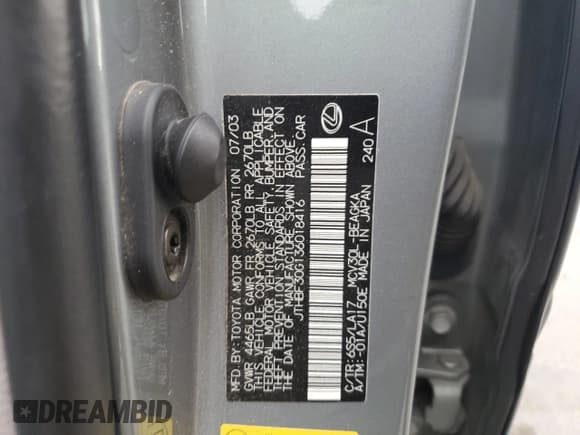 ✅ 2003 Lexus ES 300 • VIN: JTHBF30G136018416 • Lot: 91412615. Listed on Copart with 209,046 mi. Free auction sales archive from the USA and detailed vehicle history report at DreamBid. Image 12.