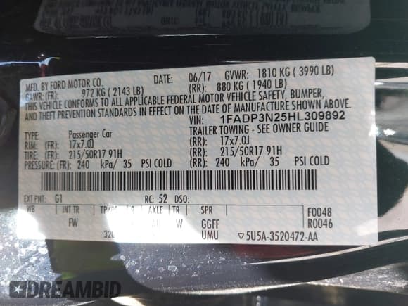 ✅ 2017 Ford Focus Titanium • VIN: 1FADP3N25HL309892 • Lot: 43572470. Listed on IAAI with 39,883 mi. Free auction sales archive from the USA and detailed vehicle history report at DreamBid. Image 9.