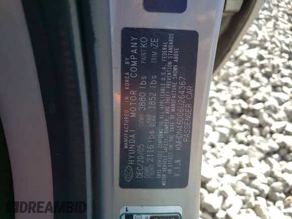 2006 Hyundai Elantra GLS с VIN KMHDN46D06U264367, выставлен на аукционе Copart как лот 71077694 с пробегом 61 493 миль миль и Списание • Salvage title. История ставок и продаж доступна на DreamBid. Изображение 12.