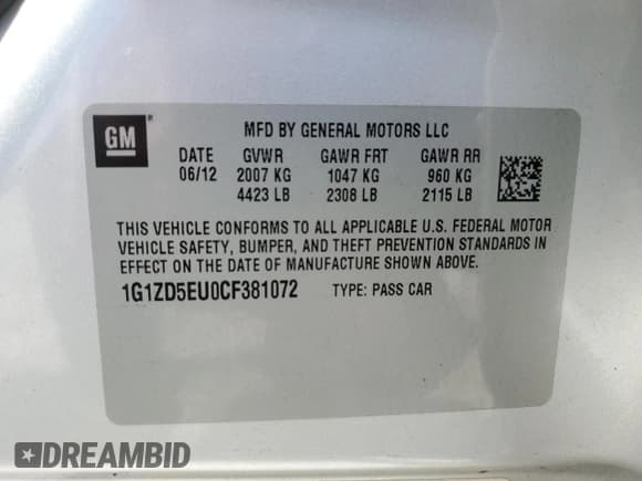 ✅ 2012 Chevrolet Malibu 2LT • VIN: 1G1ZD5EU0CF381072 • Lot: 61799604. Listed on Copart with 263,186 mi. Free auction sales archive from the USA and detailed vehicle history report at DreamBid. Image 12.