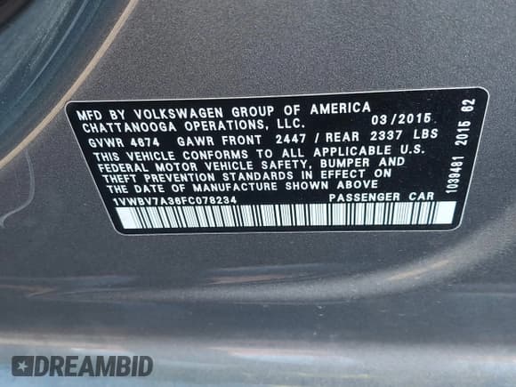 ✅ 2015 Volkswagen Passat SE • VIN: 1VWBV7A36FC078234 • Лот: 43385672. Опубликован ранее на IAAI с пробегом 102 906 миль. Бесплатный доступ к архиву аукционных продаж из США и подробный отчёт об истории автомобиля на DreamBid. Изображение 9.