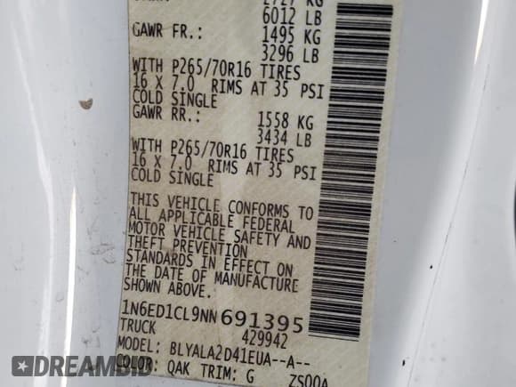 ✅ 2022 Nissan Frontier S • VIN: 1N6ED1CL9NN691395 • Lot: 72097175. Listed on Copart with 56,057 mi. Free auction sales archive from the USA and detailed vehicle history report at DreamBid. Image 12.