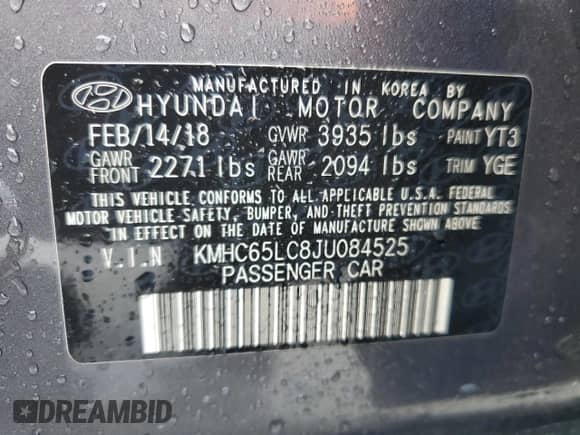 2018 Hyundai Ioniq Blue с VIN KMHC65LC8JU084525, выставлен на аукционе Copart как лот 79477674 с пробегом 76 375 миль миль и На запчасти • Non repairable. История ставок и продаж доступна на DreamBid. Изображение 12.