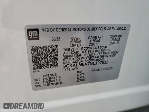 ✅ 2022 GMC Terrain SLE • VIN: 3GKALMEV7NL197612 • Lot: 94726525. Listed on Copart with 38,150 mi. Free auction sales archive from the USA and detailed vehicle history report at DreamBid. Image 13.