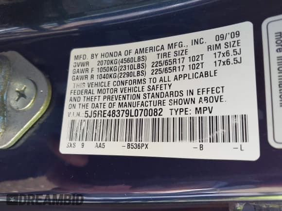 ✅ 2009 Honda CR-V LX • VIN: 5J6RE48379L070082 • Lot: 43553046. Listed on IAAI with 214,035 mi. Free auction sales archive from the USA and detailed vehicle history report at DreamBid. Image 9.