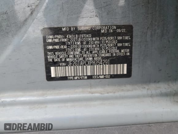 ✅ 2023 Subaru Crosstrek Premium • VIN: JF2GTAPCXPH254291 • Lot: 89516645. Wystawiony na Copart z przebiegiem 33 256 mil. Bezpłatny archiwum sprzedaży aukcyjnych z USA i szczegółowy raport historii pojazdu na DreamBid. Zdjęcie 14.