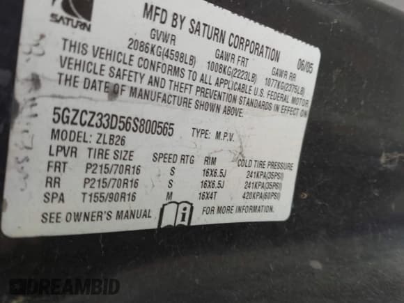 ✅ 2006 Saturn VUE • VIN: 5GZCZ33D56S800565 • Lot: 41717849. Wystawiony na IAAI z przebiegiem 177 820 mil. Bezpłatny archiwum sprzedaży aukcyjnych z USA i szczegółowy raport historii pojazdu na DreamBid. Zdjęcie 9.