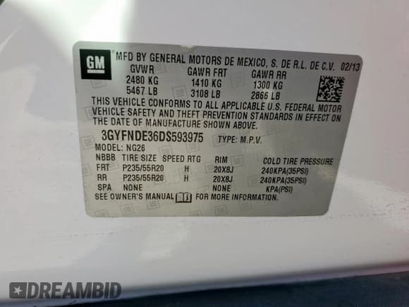 ✅ 2013 Cadillac SRX Performance Collection • VIN: 3GYFNDE36DS593975 • Lot: 86165745. Listed on Copart with 122,083 mi. Free auction sales archive from the USA and detailed vehicle history report at DreamBid. Image 12.