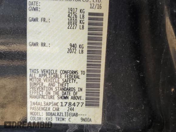 ✅ 2017 Nissan Altima SL • VIN: 1N4AL3AP5HC178477 • Lot: 48572875. Listed on Copart with 121,756 mi. Free auction sales archive from the USA and detailed vehicle history report at DreamBid. Image 12.