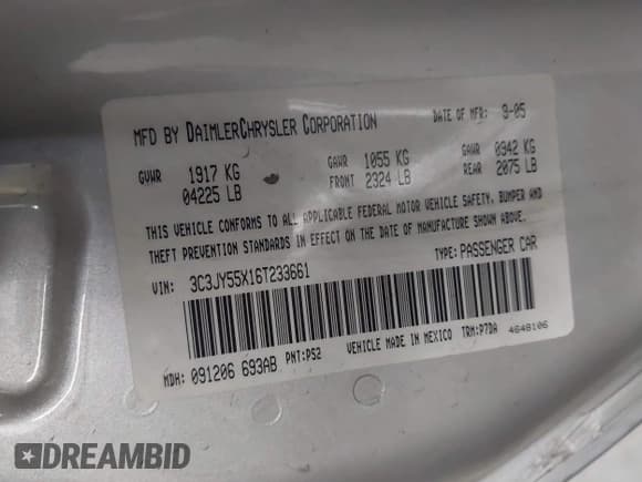 ✅ 2006 Chrysler PT Cruiser Touring • VIN: 3C3JY55X16T233661 • Lot: 42492923. Listed on IAAI with 107,304 mi. Free auction sales archive from the USA and detailed vehicle history report at DreamBid. Image 9.