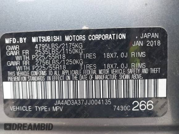 2018 Mitsubishi Outlander SE with VIN JA4AD3A37JJ004135, listed as a IAAI auction lot 43301749 with 209,325 mi miles and . Bid and sale history available at DreamBid. Image 9.