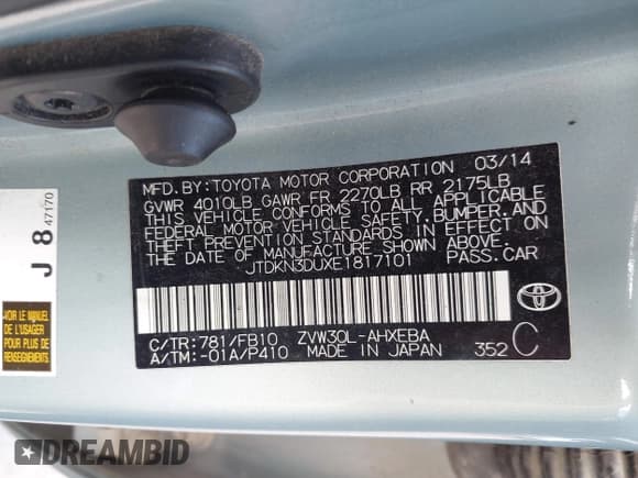 ✅ 2014 Toyota Prius Four • VIN: JTDKN3DUXE1817101 • Lot: 43311861. Wystawiony na IAAI z przebiegiem 187 838 mil. Bezpłatny archiwum sprzedaży aukcyjnych z USA i szczegółowy raport historii pojazdu na DreamBid. Zdjęcie 9.