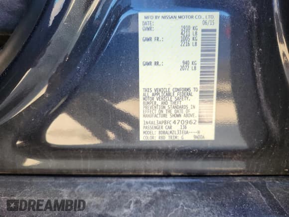 ✅ 2015 Nissan Altima 2.5 • VIN: 1N4AL3AP8FC470962 • Lot: 90668545. Listed on Copart with 139,997 mi. Free auction sales archive from the USA and detailed vehicle history report at DreamBid. Image 12.