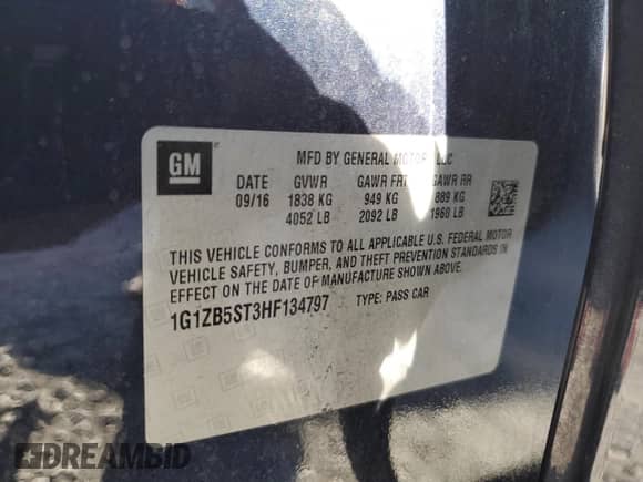 2017 Chevrolet Malibu LS z VIN 1G1ZB5ST3HF134797, wystawiony jako Copart lot #86459525 z przebiegiem 80 767 mil mil oraz Szkoda całkowita • Salvage title. Historia ofert i sprzedaży dostępna na DreamBid. Obrazek 12.