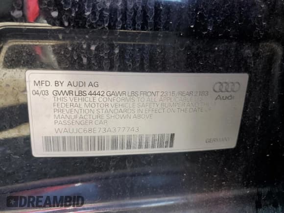 ✅ 2003 Audi A4 1.8T • VIN: WAUJC68E73A377743 • Лот: 58604895. Опубликован ранее на Copart с пробегом 157 497 миль. Бесплатный доступ к архиву аукционных продаж из США и подробный отчёт об истории автомобиля на DreamBid. Изображение 12.