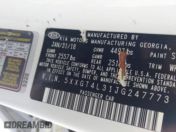 ✅ 2018 Kia Optima LX • VIN: 5XXGT4L31JG247773 • Лот: 42644917. Опубликован ранее на IAAI с пробегом 66 300 миль. Бесплатный доступ к архиву аукционных продаж из США и подробный отчёт об истории автомобиля на DreamBid. Изображение 9.