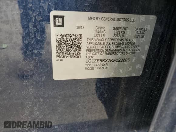 2019 Chevrolet Malibu Premier with VIN 1G1ZE5SX7KF123285, listed as a Copart auction lot 71507705 with 103,126 mi miles and Salvage title. Bid and sale history available at DreamBid. Image 12.