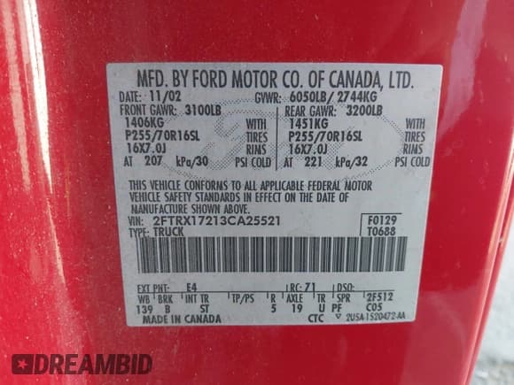 ✅ 2003 Ford F-150 XL • VIN: 2FTRX17213CA25521 • Lot: 42673697. Wystawiony na IAAI z przebiegiem 217 883 mil. Bezpłatny archiwum sprzedaży aukcyjnych z USA i szczegółowy raport historii pojazdu na DreamBid. Zdjęcie 9.