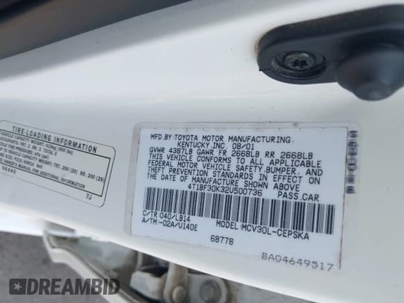 ✅ 2002 Toyota Camry XLE • VIN: 4T1BF30K32U500736 • Лот: 42296308. Опубликован ранее на IAAI с пробегом 270 662 миль. Бесплатный доступ к архиву аукционных продаж из США и подробный отчёт об истории автомобиля на DreamBid. Изображение 9.