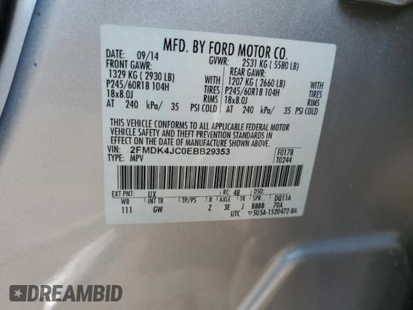 ✅ 2014 Ford Edge SEL • VIN: 2FMDK4JC0EBB29353 • Lot: 92699605. Listed on Copart with 84,363 mi. Free auction sales archive from the USA and detailed vehicle history report at DreamBid. Image 13.