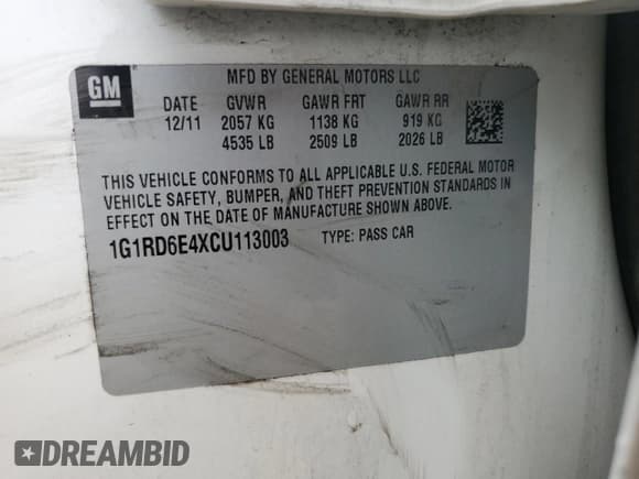 ✅ 2012 Chevrolet Volt • VIN: 1G1RD6E4XCU113003 • Lot: 86175365. Wystawiony na Copart z przebiegiem 91 458 mil. Bezpłatny archiwum sprzedaży aukcyjnych z USA i szczegółowy raport historii pojazdu na DreamBid. Zdjęcie 12.