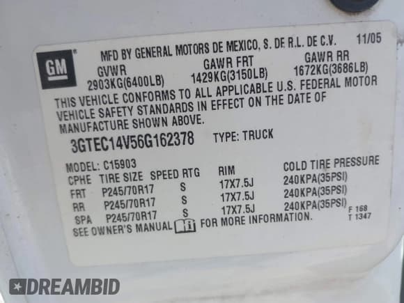 ✅ 2006 GMC Sierra 1500 Work Truck • VIN: 3GTEC14V56G162378 • Lot: 41838069. Listed on IAAI with 272,766 mi. Free auction sales archive from the USA and detailed vehicle history report at DreamBid. Image 9.