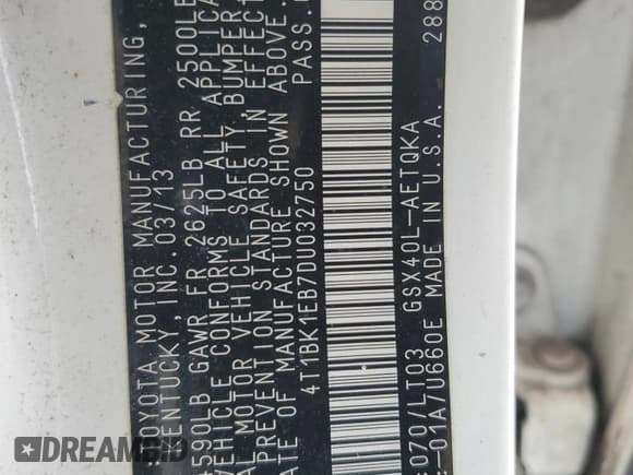 ✅ 2013 Toyota Avalon XLE • VIN: 4T1BK1EB7DU032750 • Лот: 89314625. Опубликован ранее на Copart с пробегом 269 153 миль. Бесплатный доступ к архиву аукционных продаж из США и подробный отчёт об истории автомобиля на DreamBid. Изображение 15.