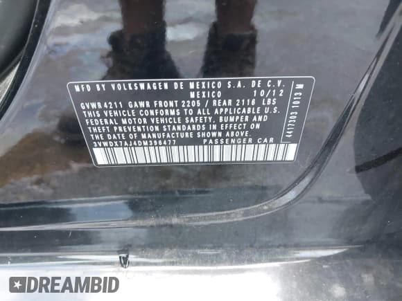 ✅ 2013 Volkswagen Jetta SE • VIN: 3VWDX7AJ4DM396477 • Lot: 42659959. Listed on IAAI with 115,833 mi. Free auction sales archive from the USA and detailed vehicle history report at DreamBid. Image 9.