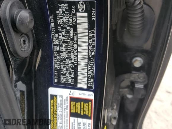 ✅ 2016 Toyota Camry SE • VIN: 4T1BF1FK1GU146072 • Lot: 93101515. Listed on Copart with 137,315 mi. Free auction sales archive from the USA and detailed vehicle history report at DreamBid. Image 13.