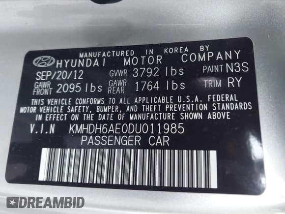 ✅ 2013 Hyundai Elantra GS • VIN: KMHDH6AE0DU011985 • Lot: 43590254. Listed on IAAI with 101,991 mi. Free auction sales archive from the USA and detailed vehicle history report at DreamBid. Image 9.