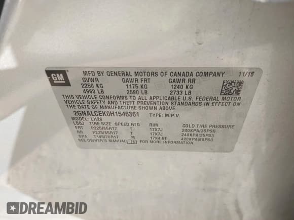 ✅ 2017 Chevrolet Equinox LT • VIN: 2GNALCEK0H1546361 • Лот: 43593531. Опубликован ранее на IAAI с пробегом 155 661 миль. Бесплатный доступ к архиву аукционных продаж из США и подробный отчёт об истории автомобиля на DreamBid. Изображение 9.