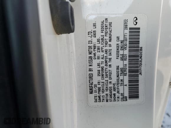 ✅ 2020 Infiniti Q60 Red Sport 400 • VIN: JN1FV7EK6LM400384 • Lot: 66900335. Listed on Copart with 80,230 mi. Free auction sales archive from the USA and detailed vehicle history report at DreamBid. Image 12.