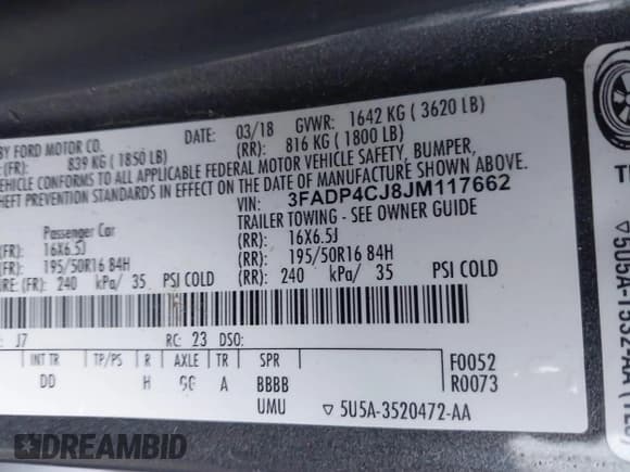 ✅ 2018 Ford Fiesta Titanium • VIN: 3FADP4CJ8JM117662 • Lot: 41199756. Listed on IAAI with 101,625 mi. Free auction sales archive from the USA and detailed vehicle history report at DreamBid. Image 9.