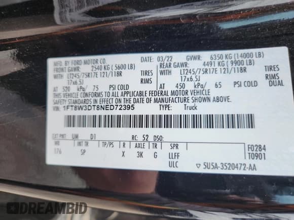 ✅ 2022 Ford F-350 Lariat • VIN: 1FT8W3DT8NED72395 • Лот: 69082725. Опубликован ранее на Copart с пробегом 46 427 миль. Бесплатный доступ к архиву аукционных продаж из США и подробный отчёт об истории автомобиля на DreamBid. Изображение 13.