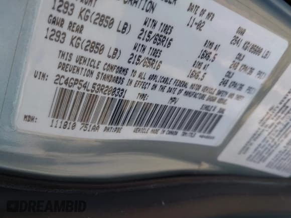 ✅ 2003 Chrysler Town & Country LXi • VIN: 2C4GP54L53R200331 • Лот: 42868913. Опубликован ранее на IAAI с пробегом 40 242 миль. Бесплатный доступ к архиву аукционных продаж из США и подробный отчёт об истории автомобиля на DreamBid. Изображение 9.