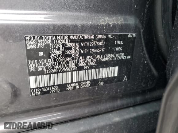 ✅ 2025 Toyota RAV4 Hybrid XLE • VIN: 2T3RWRFV0SW263391 • Lot: 86486235. Listed on Copart with Not provided. Free auction sales archive from the USA and detailed vehicle history report at DreamBid. Image 12.