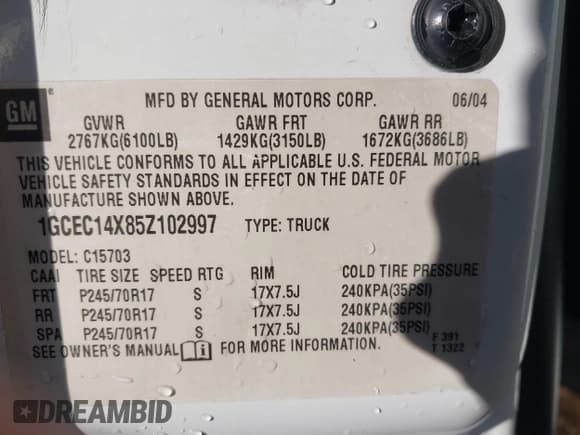 ✅ 2005 Chevrolet Silverado 1500 Work Truck • VIN: 1GCEC14X85Z102997 • Лот: 43867790. Опубликован ранее на IAAI с пробегом Не указан. Бесплатный доступ к архиву аукционных продаж из США и подробный отчёт об истории автомобиля на DreamBid. Изображение 9.