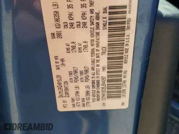 2005 Dodge 1500 SLT z VIN 1D7HA16D35J544287, wystawiony jako Copart lot #54892635 z przebiegiem 229 186 mil mil oraz Szkoda całkowita • Salvage title. Historia ofert i sprzedaży dostępna na DreamBid. Obrazek 12.