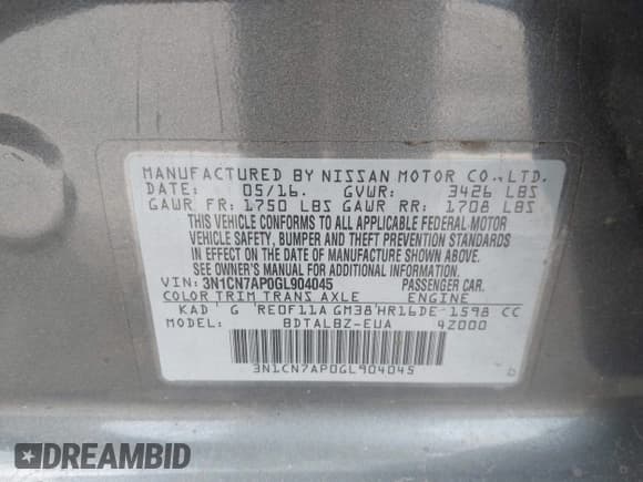 ✅ 2016 Nissan Versa SV • VIN: 3N1CN7AP0GL904045 • Lot: 43756661. Listed on IAAI with 181,115 mi. Free auction sales archive from the USA and detailed vehicle history report at DreamBid. Image 9.