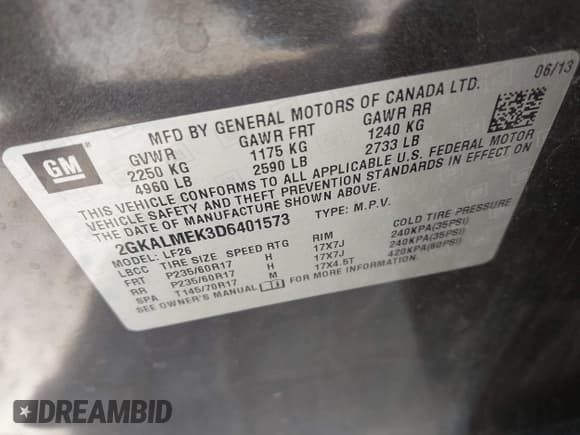 ✅ 2013 GMC Terrain SLE • VIN: 2GKALMEK3D6401573 • Лот: 43456022. Опубликован ранее на IAAI с пробегом 201 682 миль. Бесплатный доступ к архиву аукционных продаж из США и подробный отчёт об истории автомобиля на DreamBid. Изображение 9.