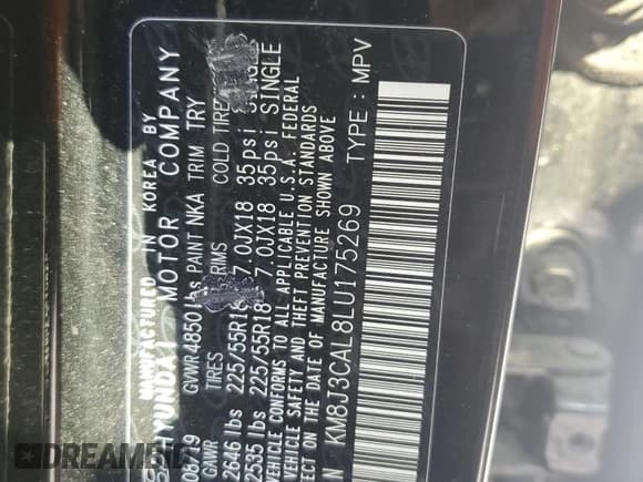 ✅ 2020 Hyundai Tucson Ultimate • VIN: KM8J3CAL8LU175269 • Lot: 70699295. Listed on Copart with Not provided. Free auction sales archive from the USA and detailed vehicle history report at DreamBid. Image 12.