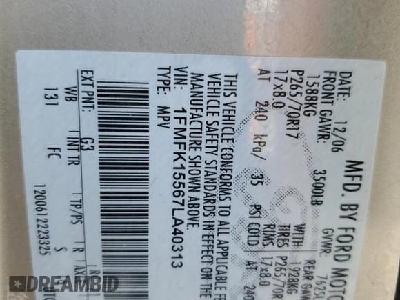 ✅ 2007 Ford Expedition Max XLT • VIN: 1FMFK15567LA40313 • Lot: 66580545. Listed on Copart with 189,389 mi. Free auction sales archive from the USA and detailed vehicle history report at DreamBid. Image 14.