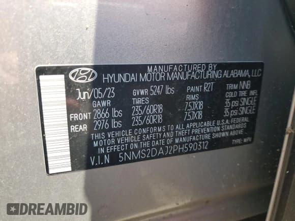 ✅ 2023 Hyundai Santa Fe SEL • VIN: 5NMS2DAJ2PH590312 • Lot: 59830634. Wystawiony na Copart z przebiegiem 20 588 mil. Bezpłatny archiwum sprzedaży aukcyjnych z USA i szczegółowy raport historii pojazdu na DreamBid. Zdjęcie 13.