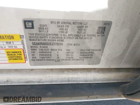 ✅ 2014 Buick Enclave Convenience • VIN: 5GAKRAKD2EJ370874 • Лот: 41745842. Опубликован ранее на IAAI с пробегом Не указан. Бесплатный доступ к архиву аукционных продаж из США и подробный отчёт об истории автомобиля на DreamBid. Изображение 9.