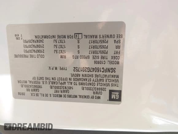✅ 2007 Chevrolet Suburban LTZ • VIN: 3GNFC16047G201752 • Lot: 42028735. Listed on IAAI with 193,073 mi. Free auction sales archive from the USA and detailed vehicle history report at DreamBid. Image 9.